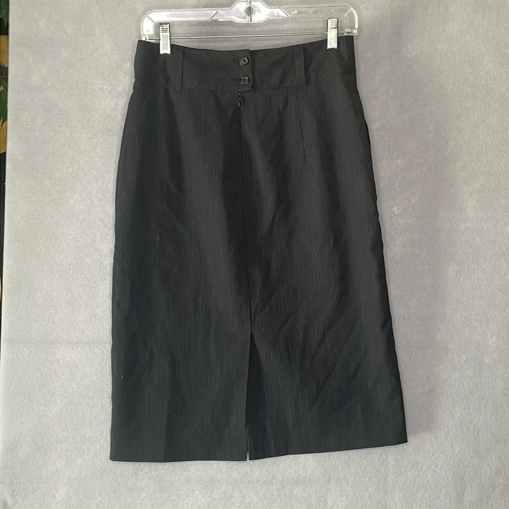 Banana Republic Women's Wool + Elastane Pin Stripe Pencil Skirt Black Size 6 - Picture 2 of 7
